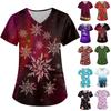 Women's Fashion V-neck Short Sleeve Workwear With Pockets Christmas Printed Tops