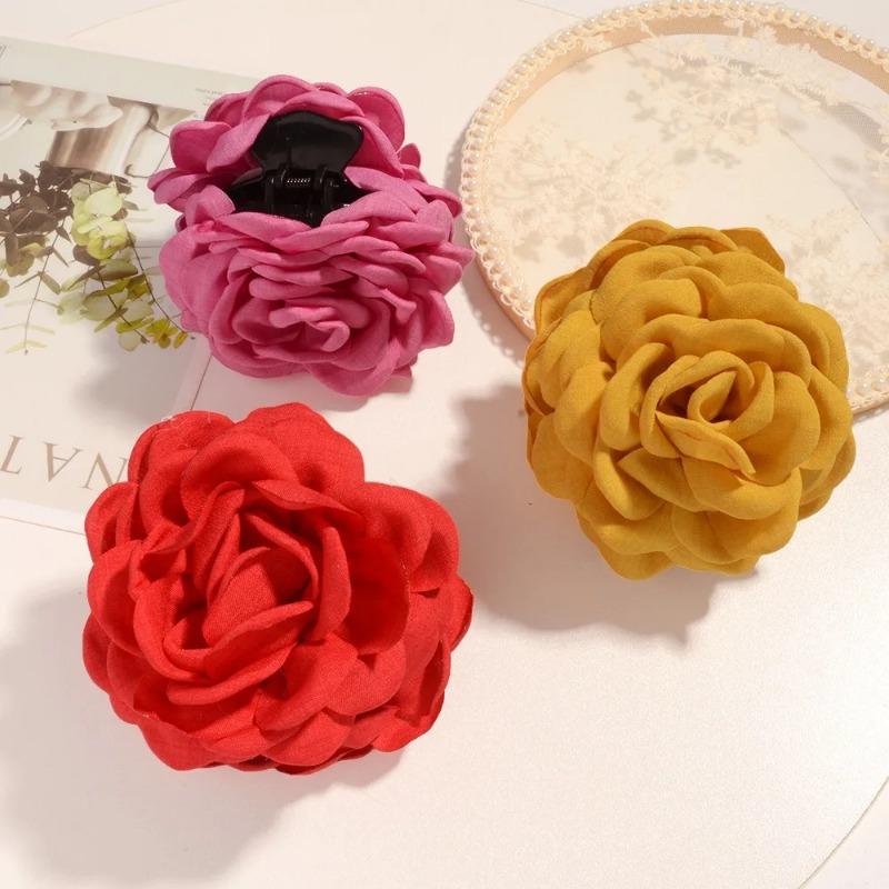 16 Colors Sweat Medium Size Cotton Fabric Rose Flower Hair Claw Clips for Women Korean Ctach Shark Clamp Hair Accessories