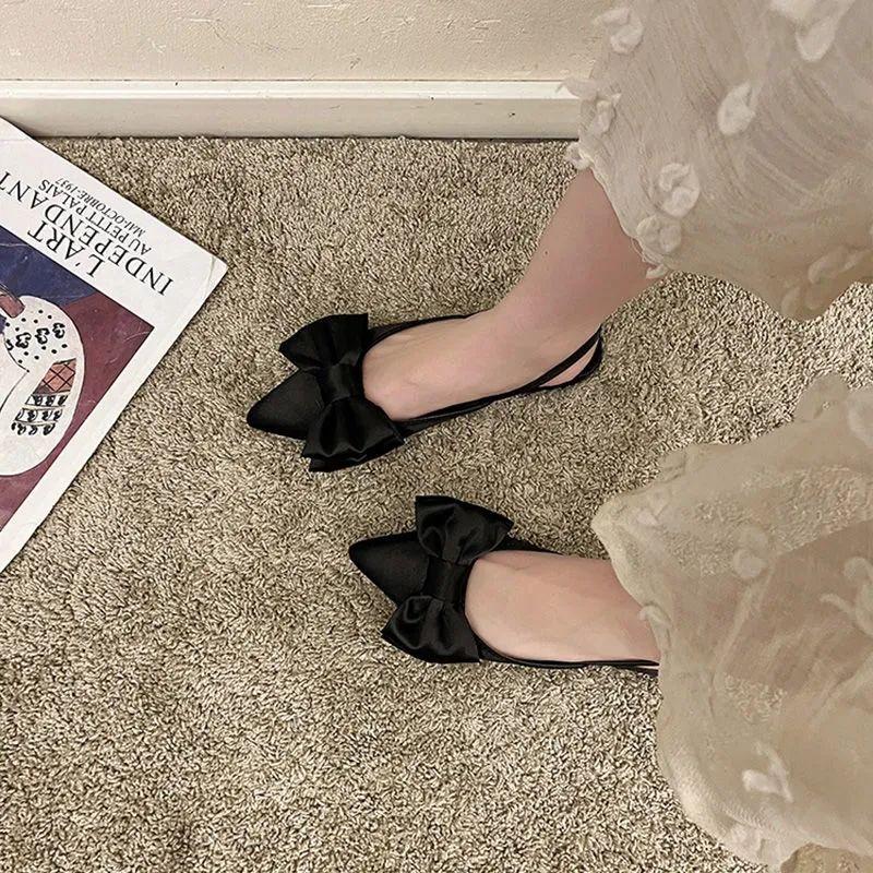 Footwear Pointed Toe Sandals for Women Closed Ladies Shoes Flat Rubber Summer 2024 No Heel Bow Green The Best Vip F On Offer H