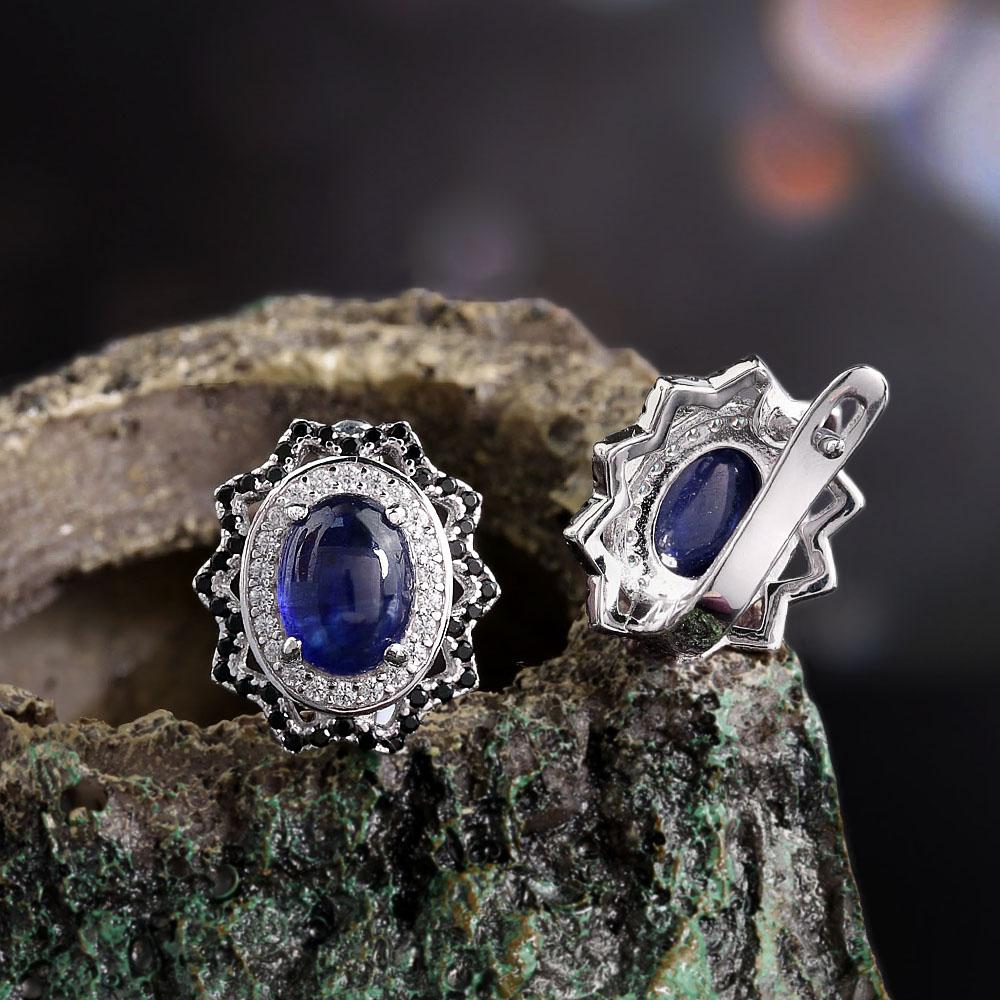 925 Sterling Silver Earrings Natural Filled Blue Sapphire Real Gemstones Light Luxury Fine Jewelry for Women's Valentines Gifts