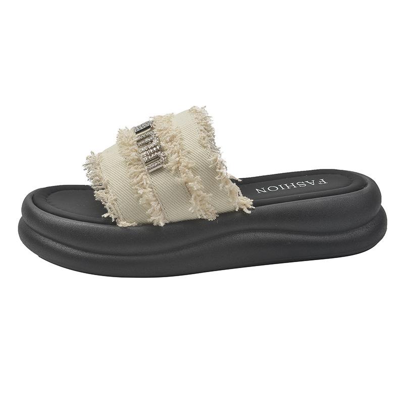 The New Popular Beautiful Cool Slippers Female Summer Wear Fairy Style Versatile with Skirt Thick-bottomed Beach Slippers