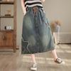 Plus Size Women's Summer Dress Ethnic Style Loose Denim Skirt Skirt Spring and Autumn A-line Mid-length Skirt