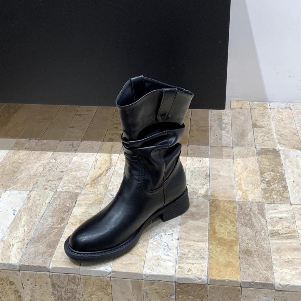 Short Martin Boots Sleeve Women's Boots Fashion Versatile Round Trousers Boots Women's Autumn and Winter New Versatile Thick Heel