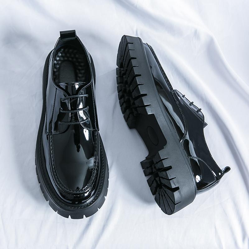 New Men's Fashion Thick Soled Leather Shoes Business Lace Up Oxford Green Black Waterproof Platform Shoes Wedding Height Shoes