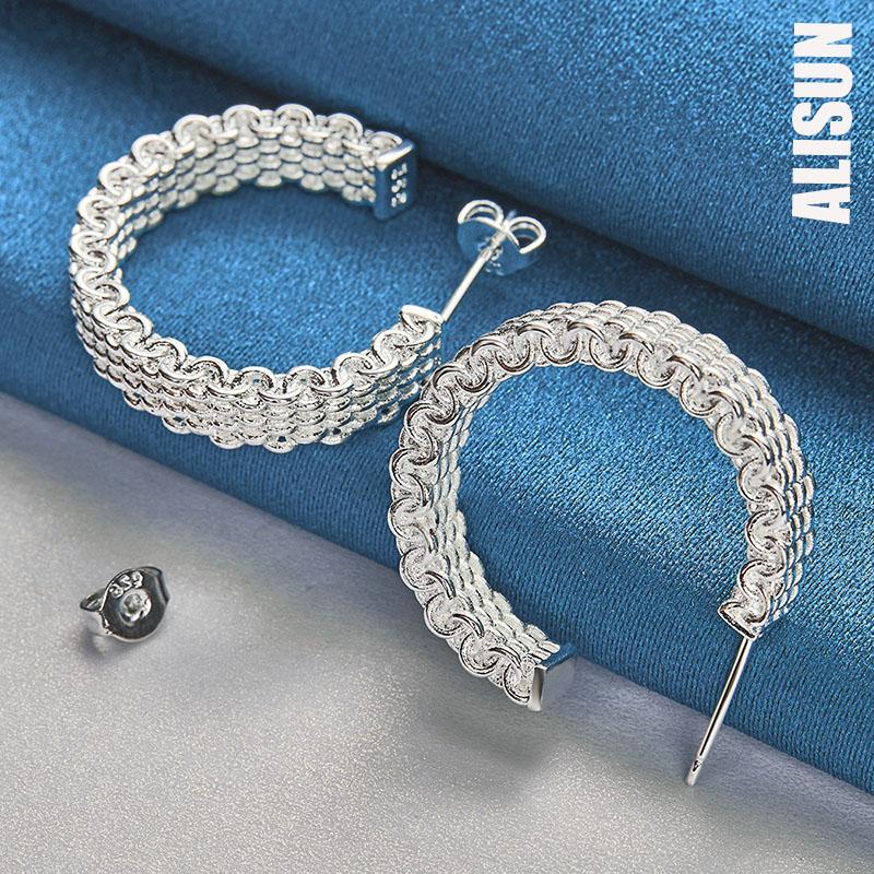 925 Sterling Silver Woven Piercing Earrings Fashionable Wedding Jewelry