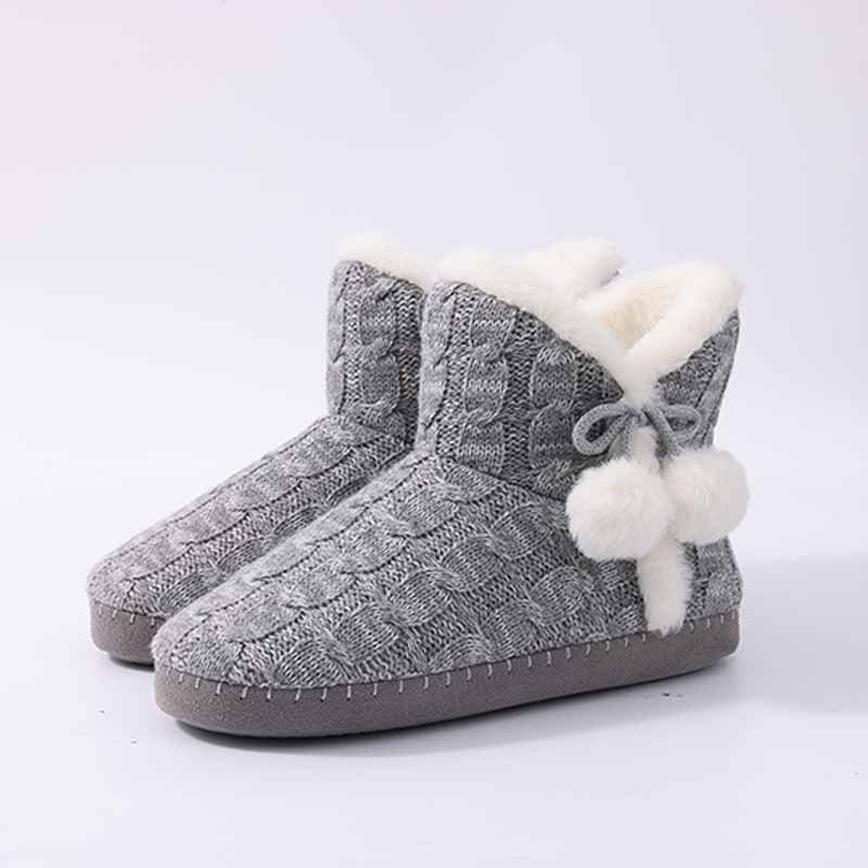 Fashion Comwarm Fur Fuzzy Snow Boots For Women Knit Plush Winter Slippers Non-slip Furry Flat Ankle Boots Warm Fluffy House Cotton Shoes