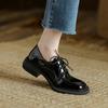 New Platform Fashion Single Shoes Round Head Lace-up Low Top Large Size Low Heel Casual Square Heel Four Seasons Wear Small Leather Shoes Black