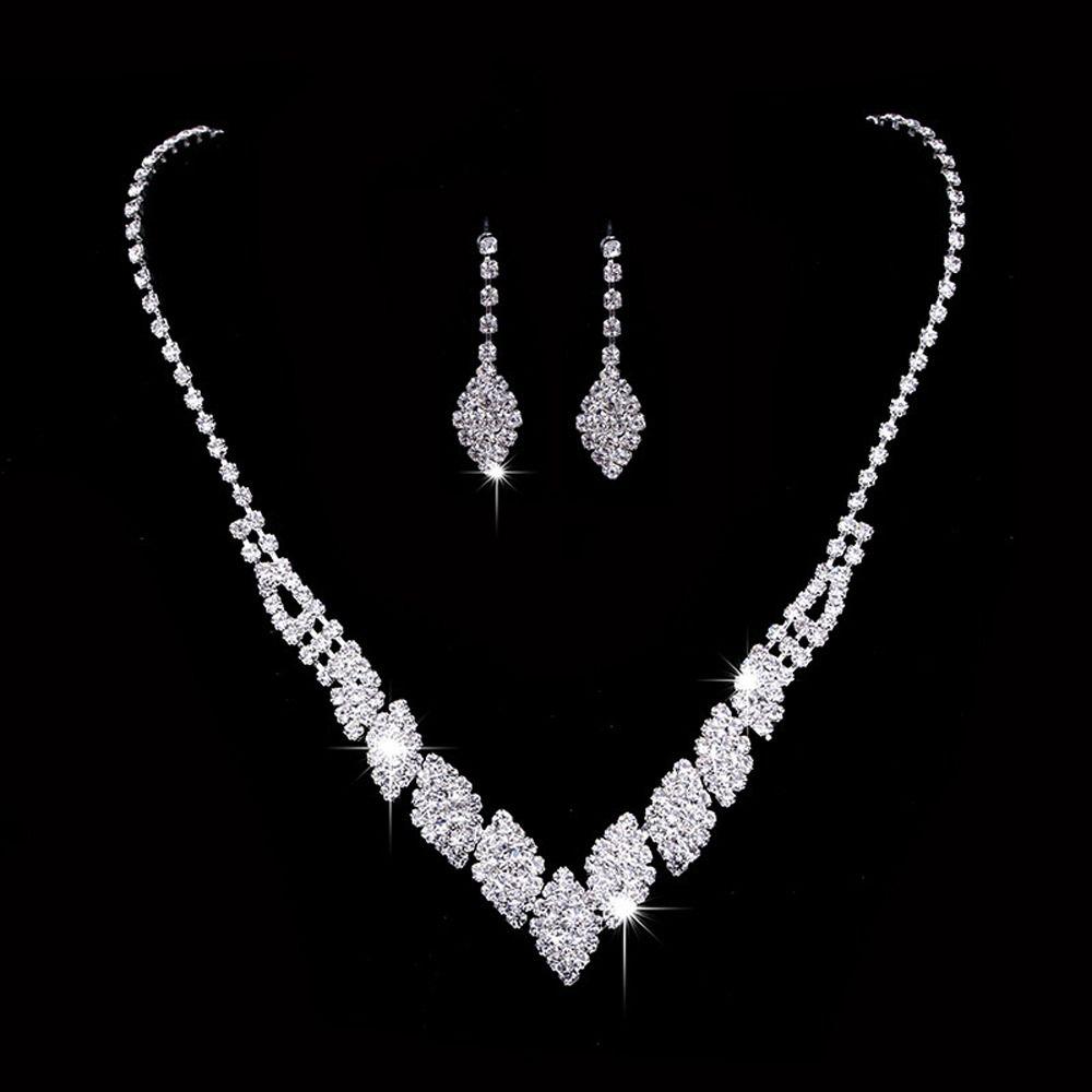 Anniversary Gift Bridal Wedding Jewelry Set Dangle Earrings Water Drop Earrings Women Necklace
