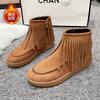 Large Size Comfortable Short Fringed Boots Women's Autumn and Winter New Sweet Versatile Velvet Flat Women's Boots