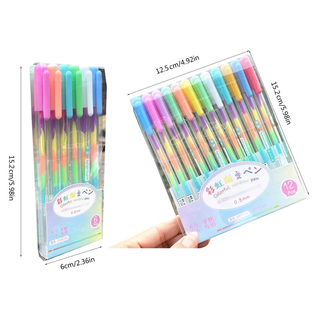 6/12x Rainbow Gel Pen Colorful Rainbow Pen Rainbow Ballpoint Pen Neons Gel Pen for Writing Drawing Journaling Sketching