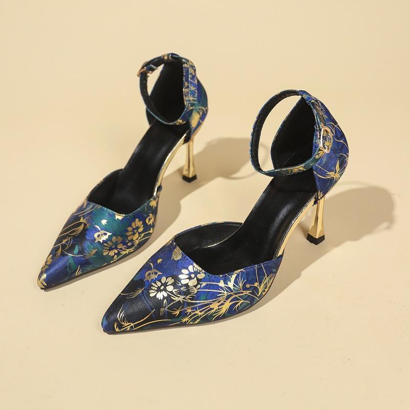 Fashion Spring New Baotou Sandals for Women Fashion Pointy Shallow Mouth with Printed Non-slip Wear-resistant High Heels