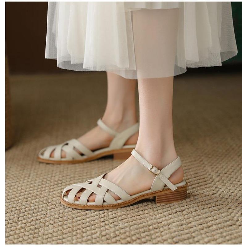 Simple One Strap Baotou Sandals Women's Spring and Summer Vintage Roman Sandals