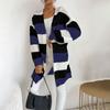 Women's Fashion Loose Early Autumn New Mid-length Knitted Cardigan Japanese Striped Color Matching Sweater Jacket