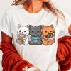 Fashion Women Three Cute Cats Print T Shirt Funny Casual O-neck Short Sleeves T-shirt Summer Female Tee Shirt