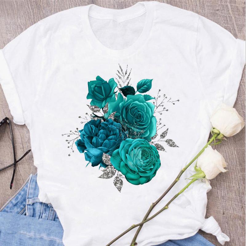 New Red Rose Print Women T Shirt Black T Shirt Harajuku Korean Style Graphic Tops Kawaii Female T-shirt Tops Women T Shirts