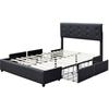 Chloe - Solid and Comfortable Bed 160x200 with Slatted Base with 4 Drawers Headboard Color BLACK Legs In 4 Cm