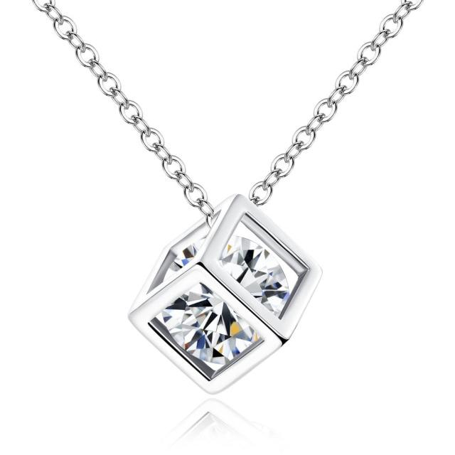 Sale Water Cubic Zircon Necklace Rubik 'S Cube Pendant Necklace For Ladies Party Birthday Present
