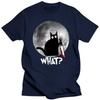 Fashion What Cat Full Moon T Shirts Men Short Sleeved Funny Halloween Black Tshirt Murderous Cat With Knife T-shirt Graphic Tee