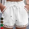 Beachwear Shorts with Hollow Out Trim and Drawstring Waist