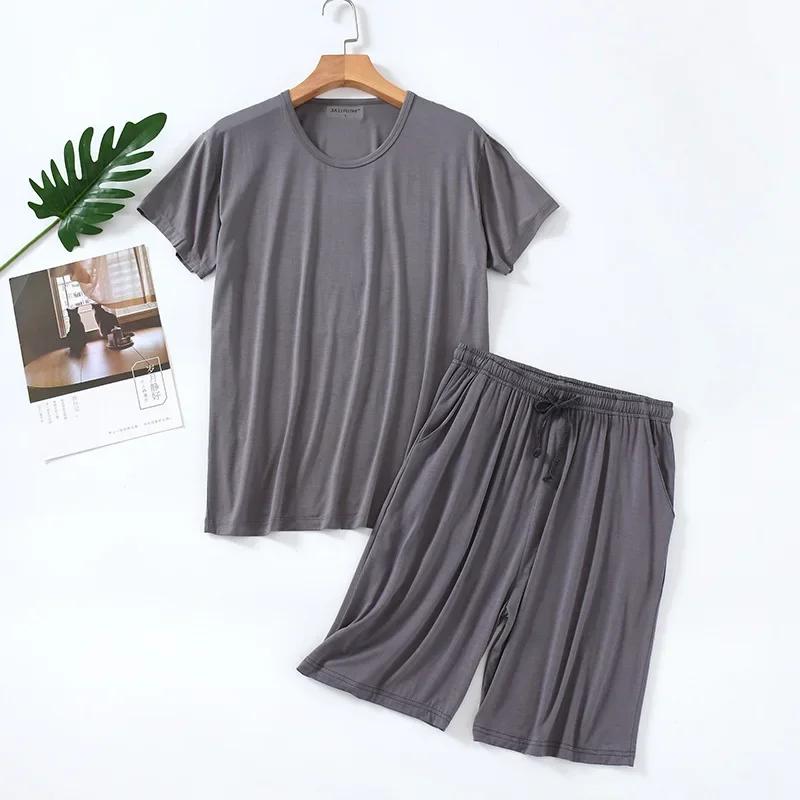 Men's Pajamas Summer Modal Short-Sleeved Shorts Home Wear Thin Round Neck Casual Suitable for Daily Wear Plus Size Pajama Set