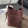 Frosted Cowhide Bucket Bag Women's Commuter Large Capacity Slouched Shoulder Underarm Bag Genuine Leather Women's Bag