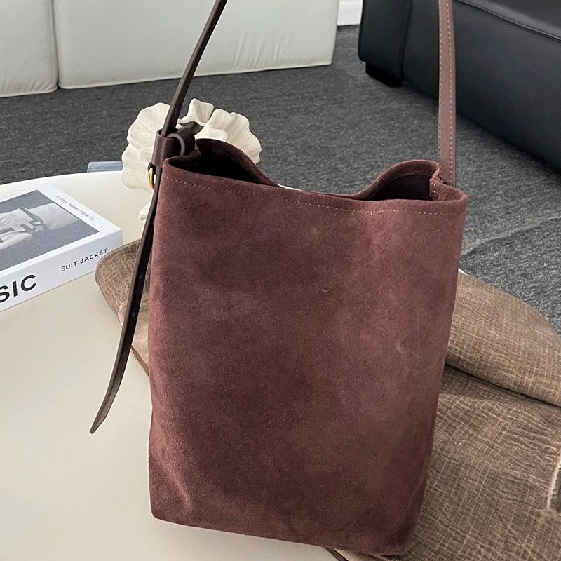 Frosted Cowhide Bucket Bag Women's Commuter Large Capacity Slouched Shoulder Underarm Bag Genuine Leather Women's Bag
