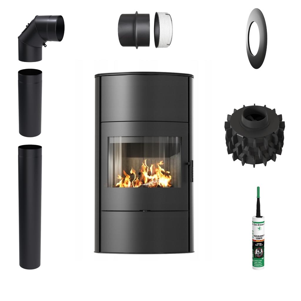 Wood Burning Steel Stove KRATKI AB/S/2/ROLLO High 10 kW Ø 150 Black Thermotec