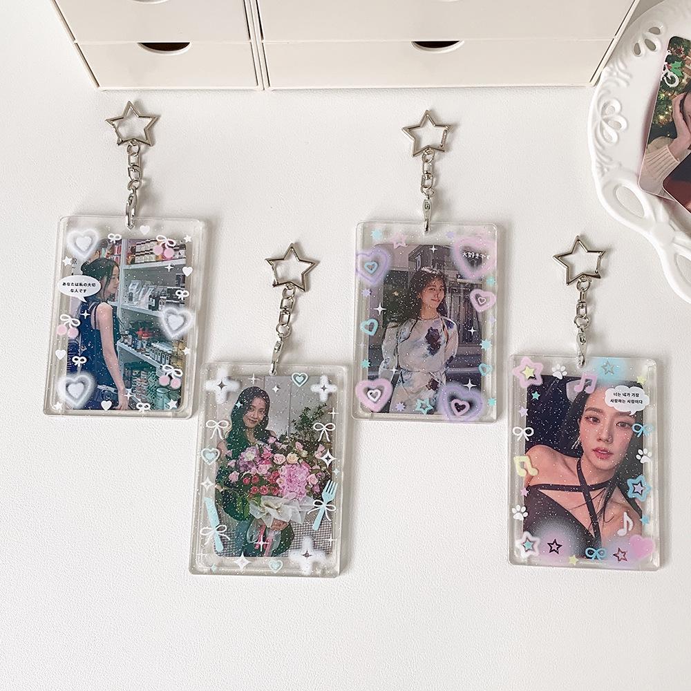 Korean Transparent Glitter Card Holder - Starry Design for Small Cards & 3-Inch Polaroids