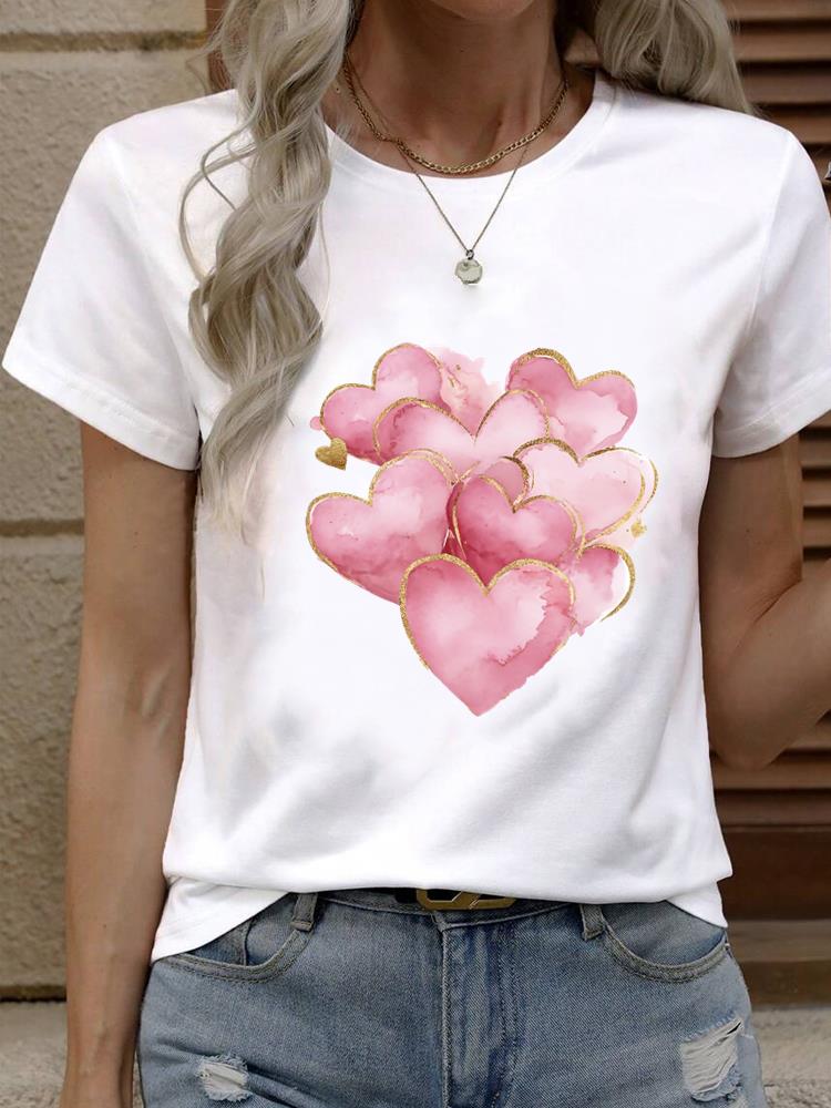 (Азиатский размер) Футболка Топ тренд цветок милый милый Женская мода Женская одежда Футболка Женская с принтом Короткий рукав Графические футболки