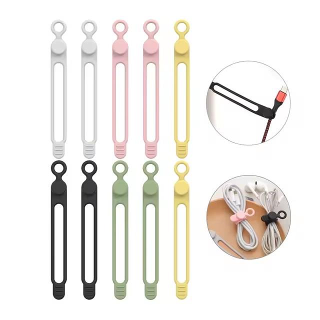 10pcs Silicone Cable Ties,Cord Organizer,Cable Straps,Reusable Cord Ties,Travel Cable Organizer ,Cute Elastic Tie, Wire Ties