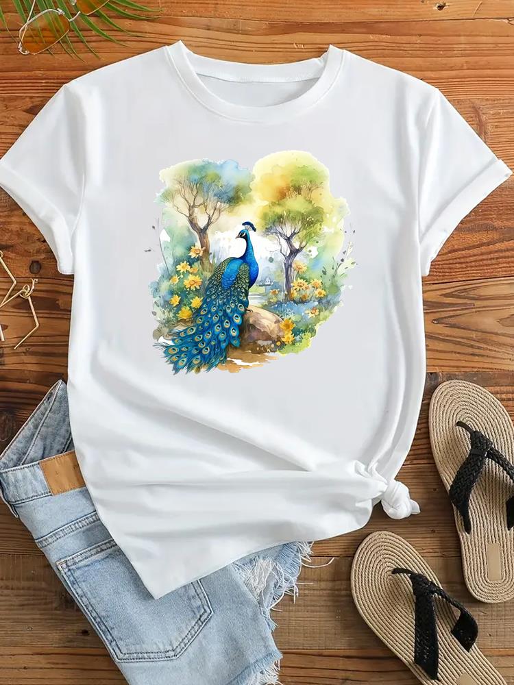 (Asian Size) Clothing Casual Tshirt Women Flower Trend 90s Sweet Cute Short Sleeve Fashion Print Lady Tee Top Female Graphic T-shirts