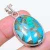 Natural Copper Blue Turquoise 925 Sterling Silver Jewelry Pendant 1.77" Y4s35