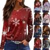 Women's Fashion Casual Slit Hem Round Neck Long Sleeve Loose Christmas Printed T-Shirt Top