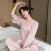 New Pajamas for Women Summer Thin Ice Silk Sweet Long-sleeved Trousers Two-piece Set High Quality Pajamas Set