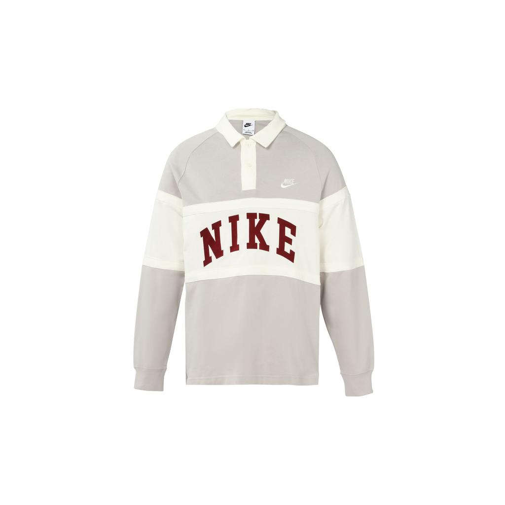 Nike Logo Print Collar Long Sleeve T-Shirt Men Tops Grey FJ1175-012