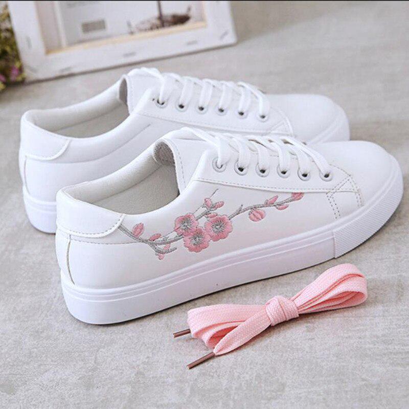 Spring Fashion Breathble Vulcanized Shoes Women Sneakers Pu Leather Platform Shoes Women Lace Up Casual Shoes White