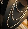 Sweater Chain Long Versatile Rose Gold Electroplated Four-leaf Clover Double Layer Pearl Necklace for Women