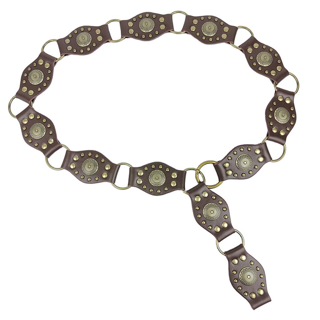 Stitching Waist Belt Carved Flower Rivets Waist Belt PU Wide Belt Adjustable Coat Dress Female Ethnic Style Waistband