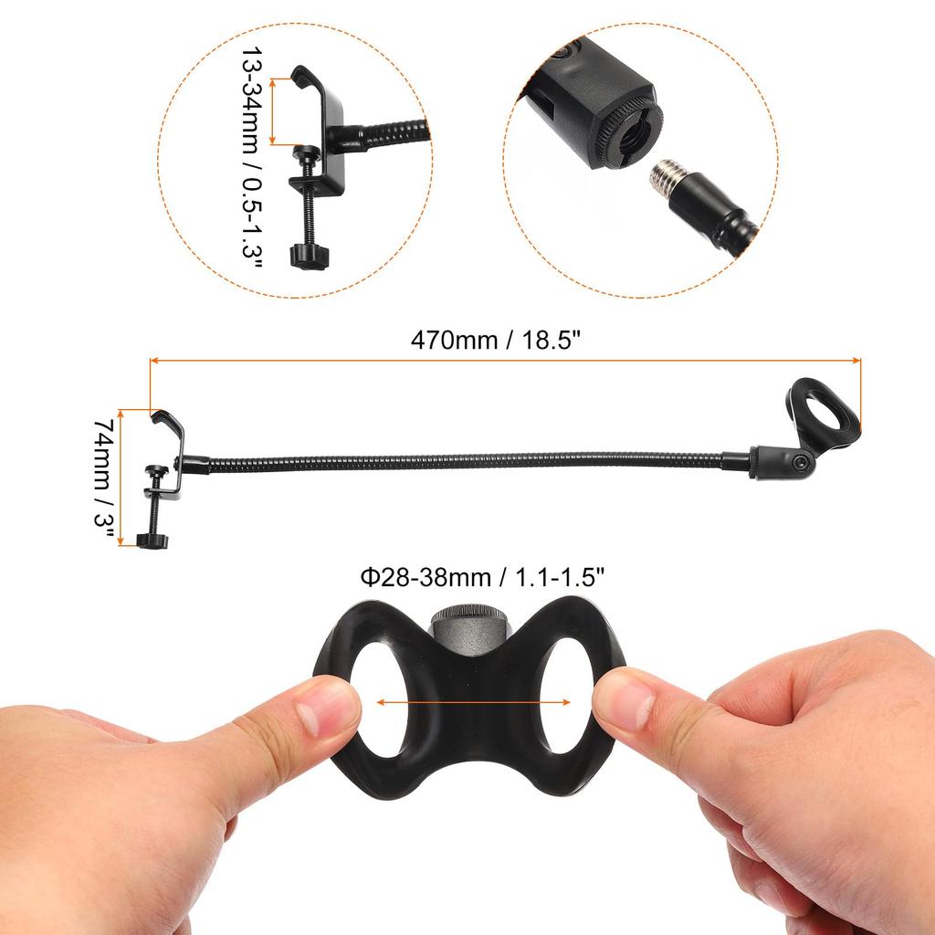 PATIKIL Gooseneck Desk Microphone Stand Flexible Arm with Clip Desktop Microphone Stand for Singing Speech To Microphone Holder Black 18.5" 3/8" 5/8"