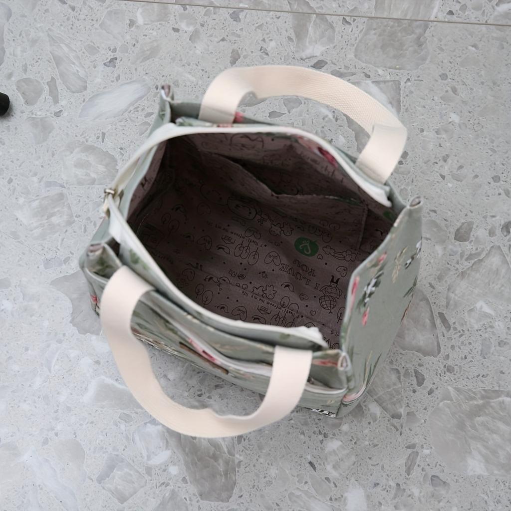 Floral Canvas Tote Bag Large Capacity Lunch Bag for Women Multipurpose Shoulder Handbag KTY