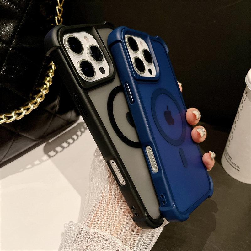 Magnetic Luxury Matte Fall Prevention Armor Shockproof Case For iPhone 16 15 14 13 12 Pro Max Wireless Charge For Magsafe Cover