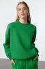 Women's Fashionable Stylish Sweatshirt Green Thick Inside Fleece Regular Normal Fit Slogan Embroidered Knitted Sweatshirt
