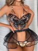 New Erotic Dourbesty Women Lingerie Exotic Sets Sleeveless Strap Lace Butterfly Camis Tops with Thongs Sets Night Sleepwear