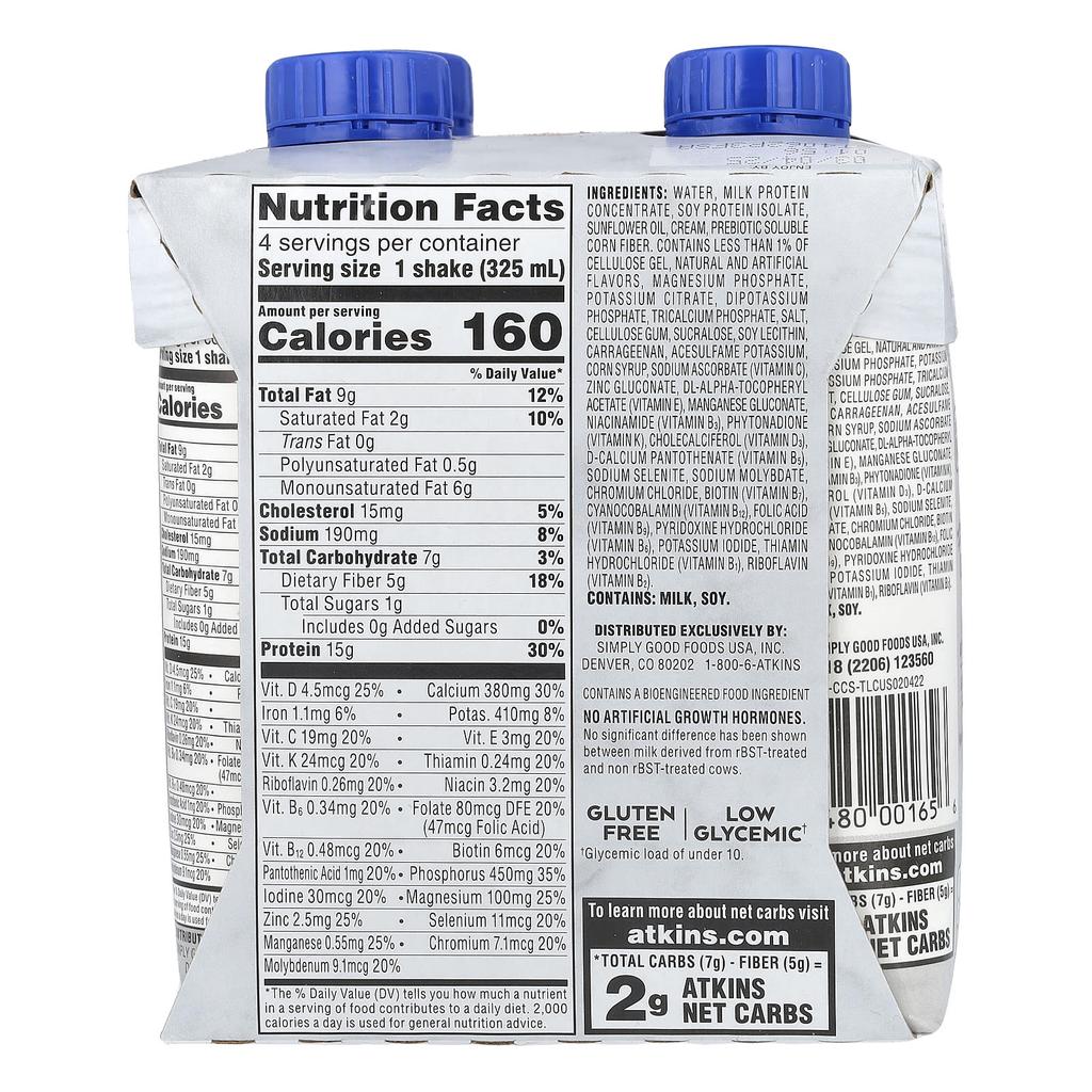 Atkins Protein-Rich Shakes, Creamy Cinnamon Swirl, 4 Shakes, 11 Fl Oz (325 Ml) Each