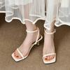French Sandals Summer Shoes Square Toe One-line with Thin Heels High Heels