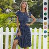 Summer Women's Dress Elastic Waist Mid-length Dresses Short Sleeve Tied Polka Dot Pleated Dresses