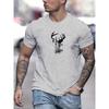 Men's Summer 100% Fashionable Casual Loose Sports Deer Head Pattern Printed Round Neck Short Sleeved T-shirt Top