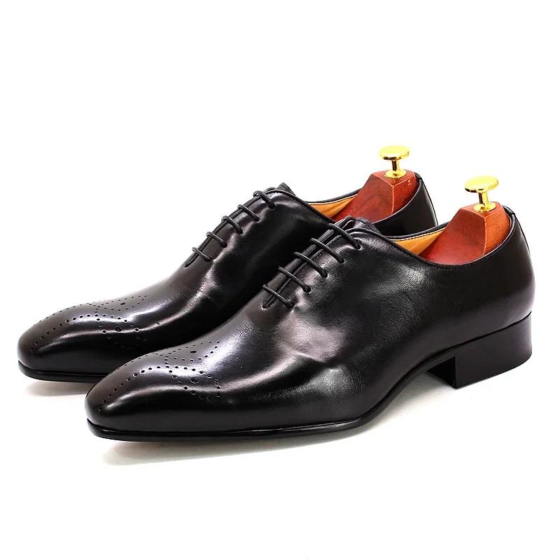 Fashion Luxury High Quality Oxfords Leather Men Shoes Whole Cut Fashion Casual Pointed Toe Formal Business Male Wedding Dress Shoes