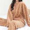 Autumn Women Solid Warm 2 Piece Sets Thicken  Velvet Ribbed Fleece Set Pullover and Pants Women Casual Pajama Sets