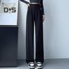 Women Pants High Waist Straight Wide Leg Trousers with Pockets Button Zipper Fly Solid Color Loose Fit Suit Pants Work Wear